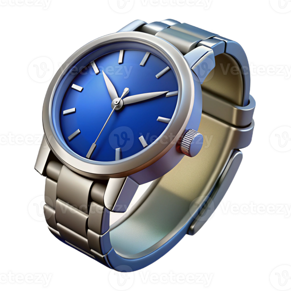 Silver Watch with Blue Face png