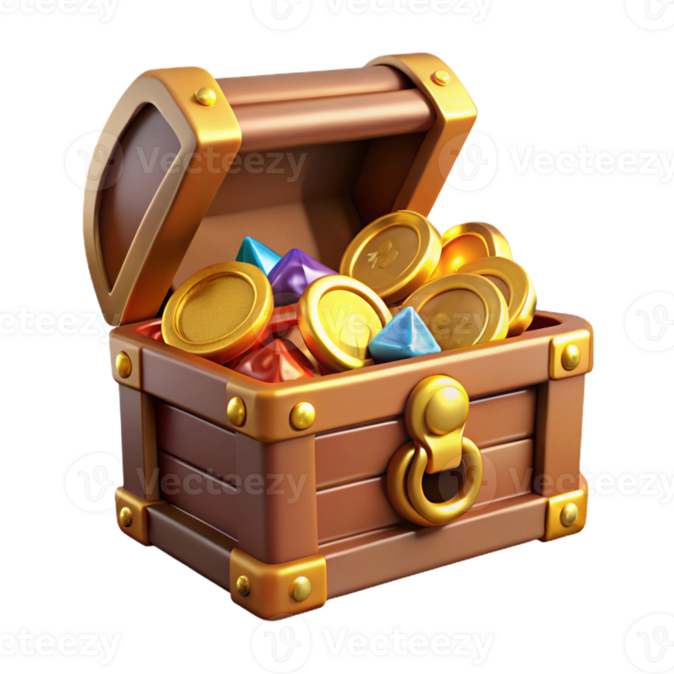Treasure Chest with Gold Coins and Gems png