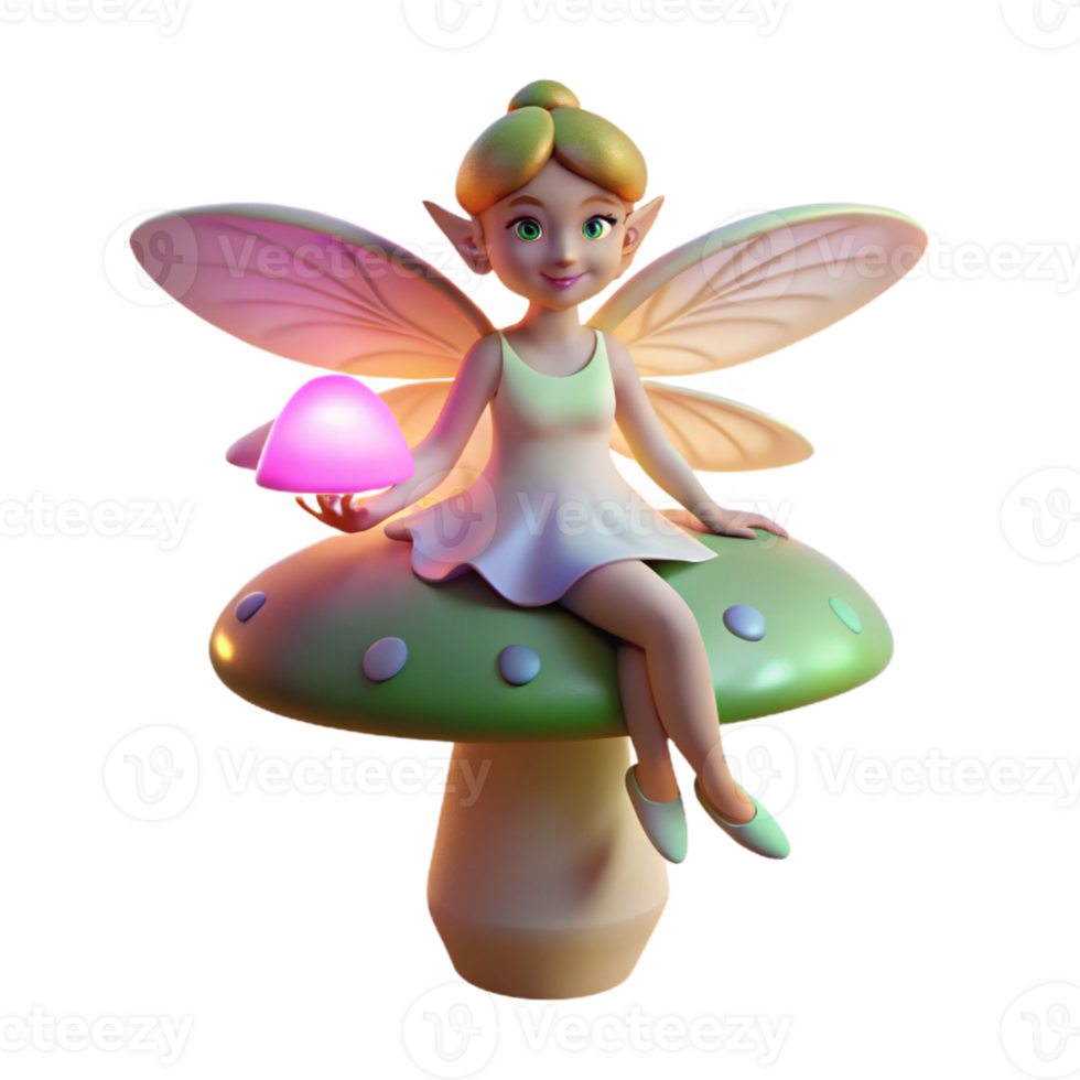 3D Fairy Sitting on Mushroom png