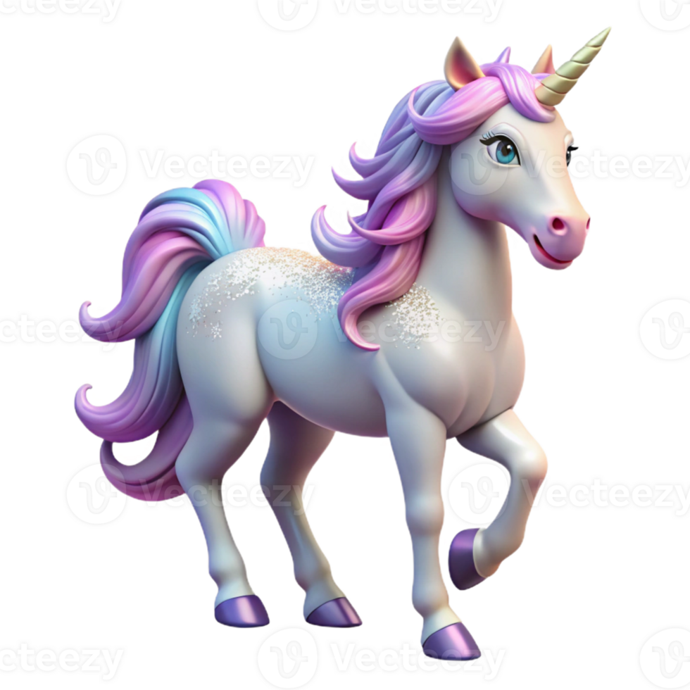 Cute 3D Unicorn with Purple Mane png