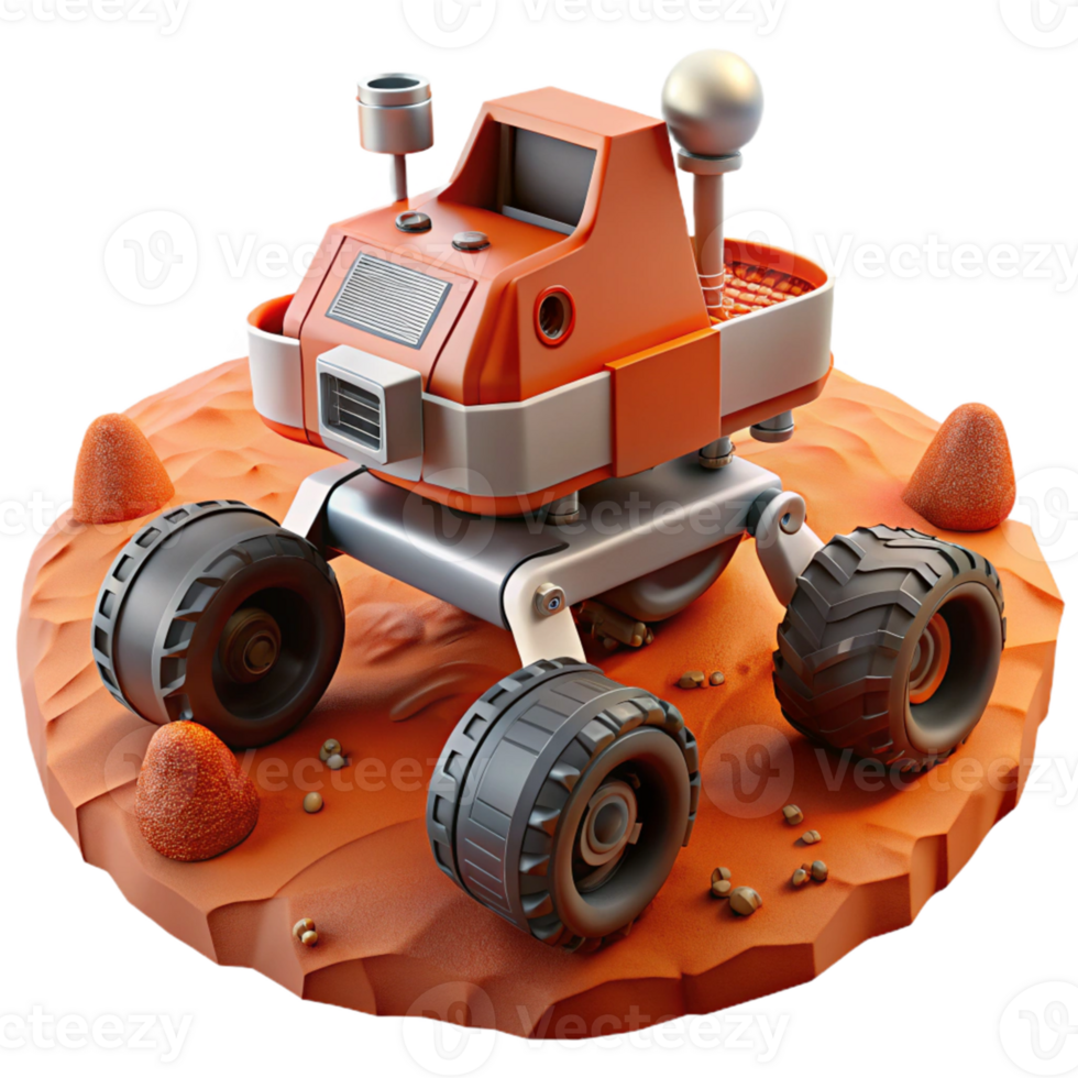 3D Illustration of a Mars Rover on a Crater png