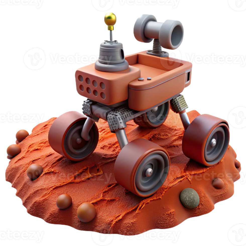 3D Illustration of a Mars Rover on a Red Planet Surface png