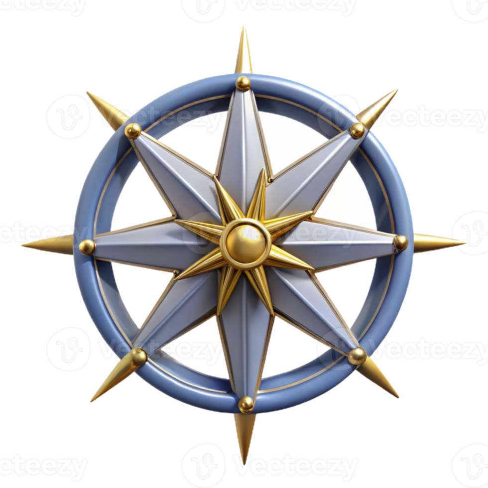 3D Golden Star Compass with Blue Ring png