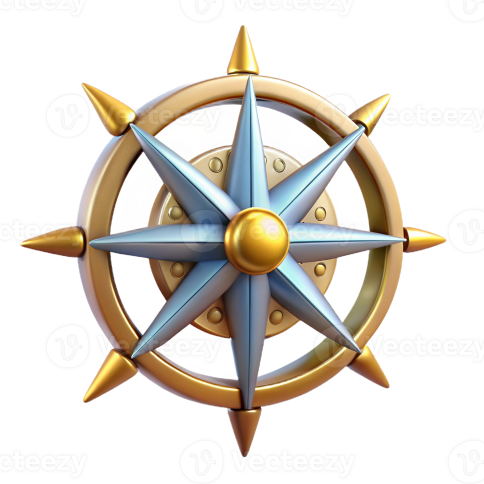 3D Golden Compass Star png