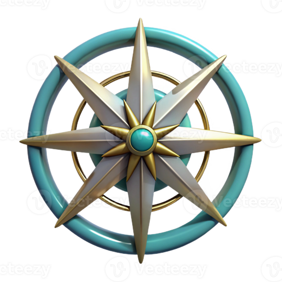 Gold and Teal Star with Gem png