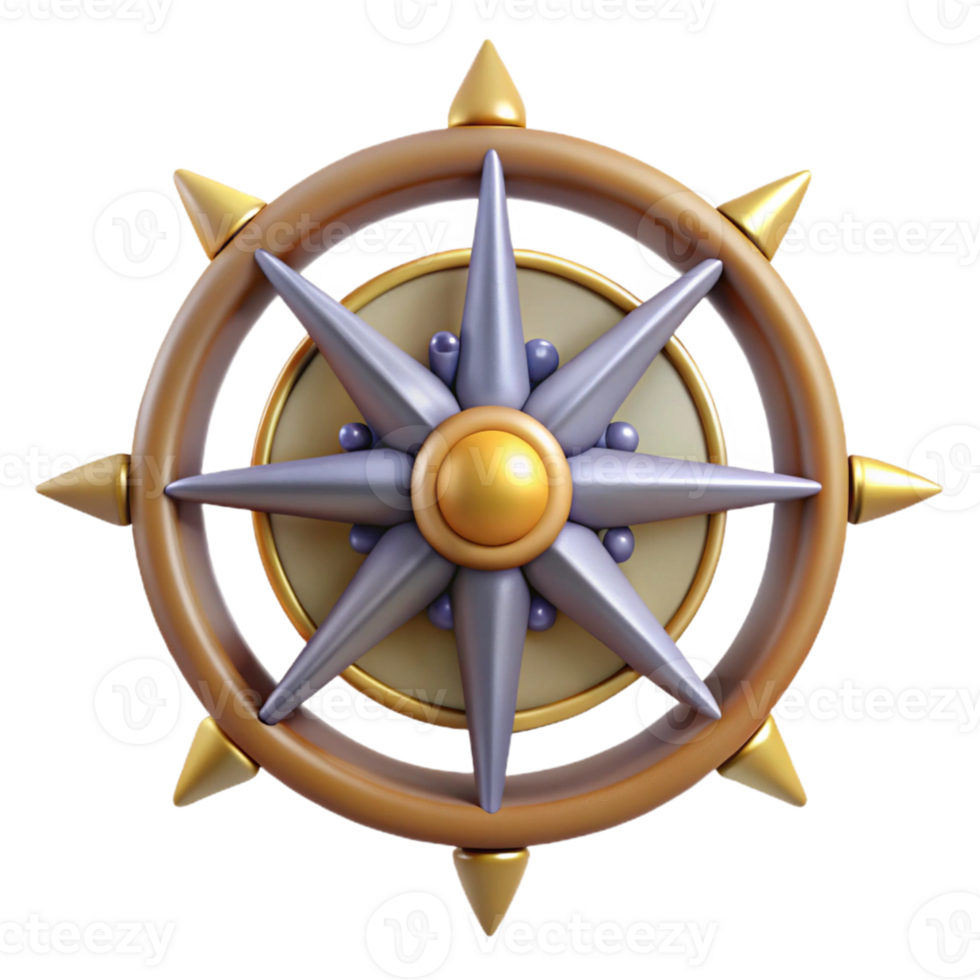 3D Gold and Purple Star Compass png