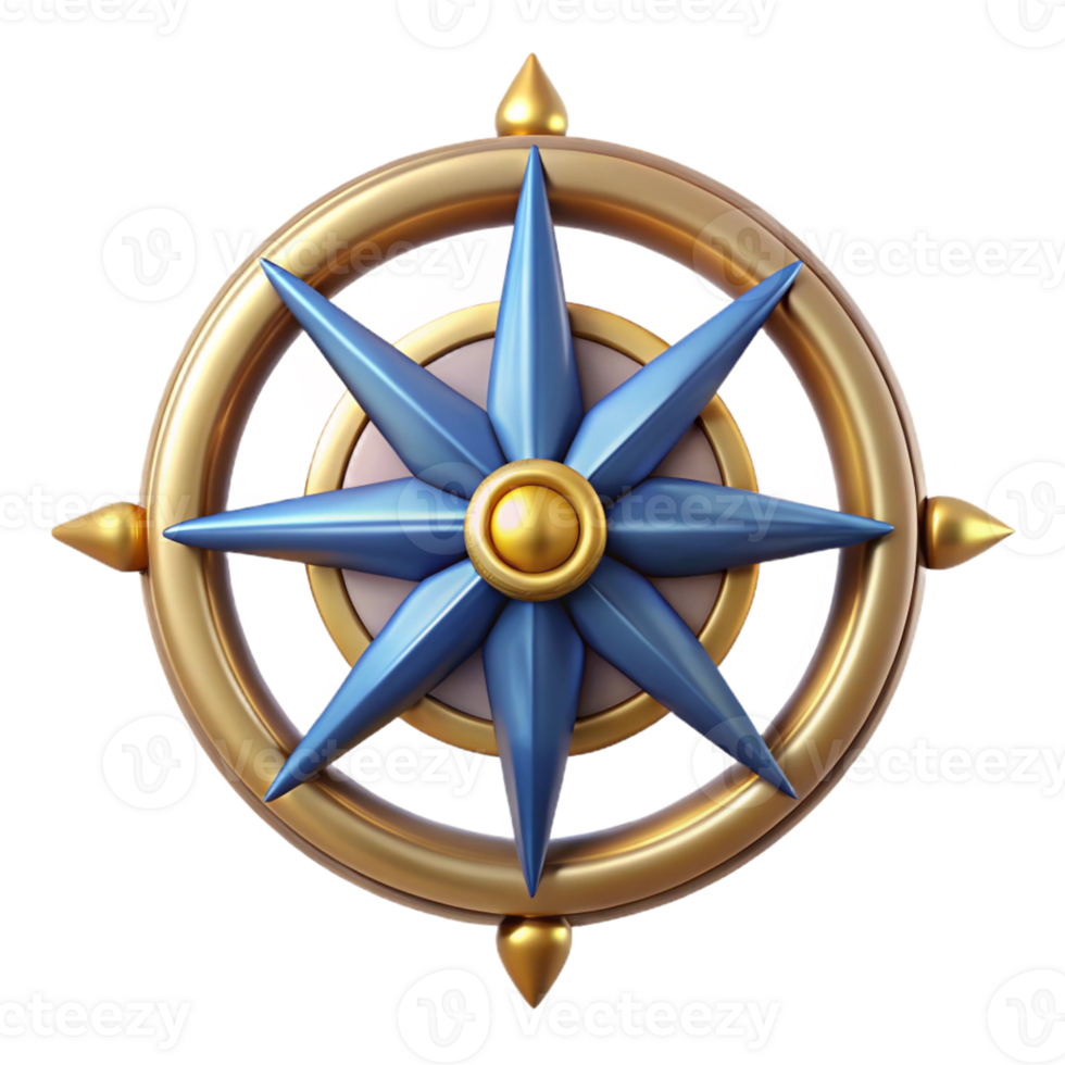 3D Gold Compass with Blue Star png