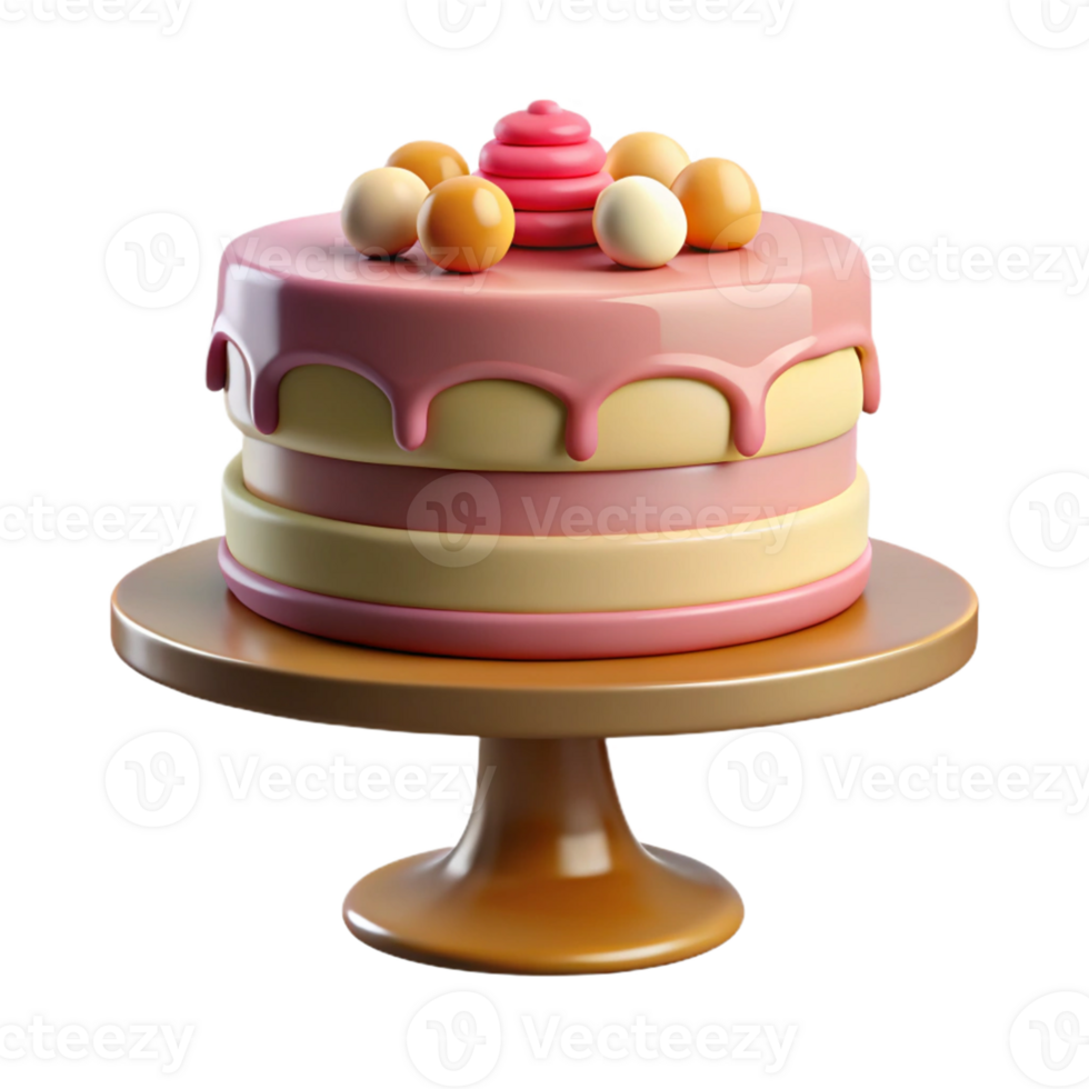 Pink Cake with Dripping Frosting on Stand png