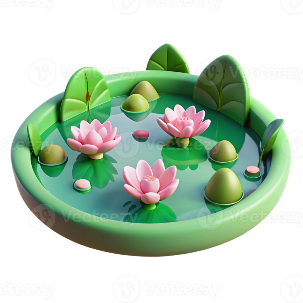3D Render of a Pond with Water Lilies png