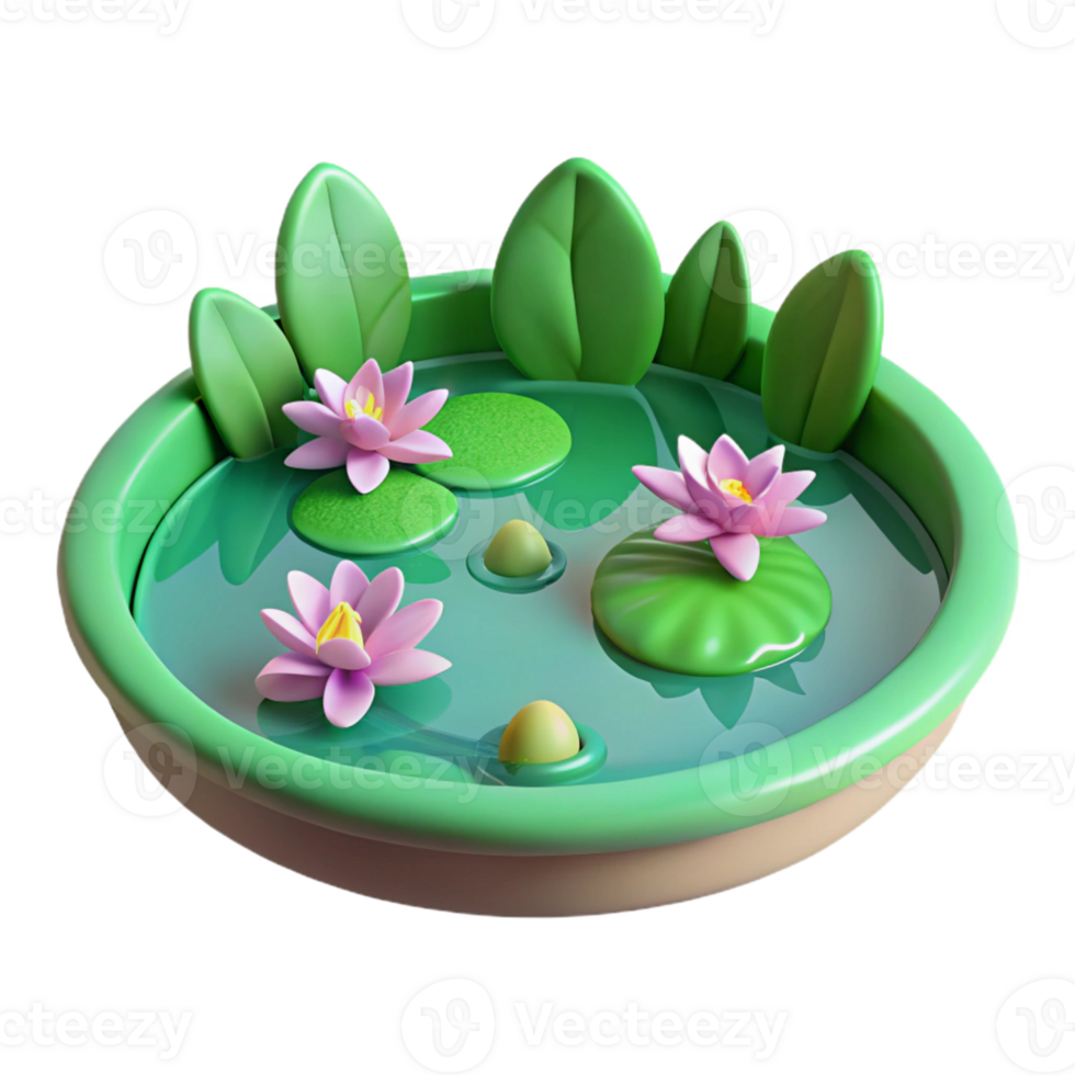 3D Rendered Pond with Water Lilies png