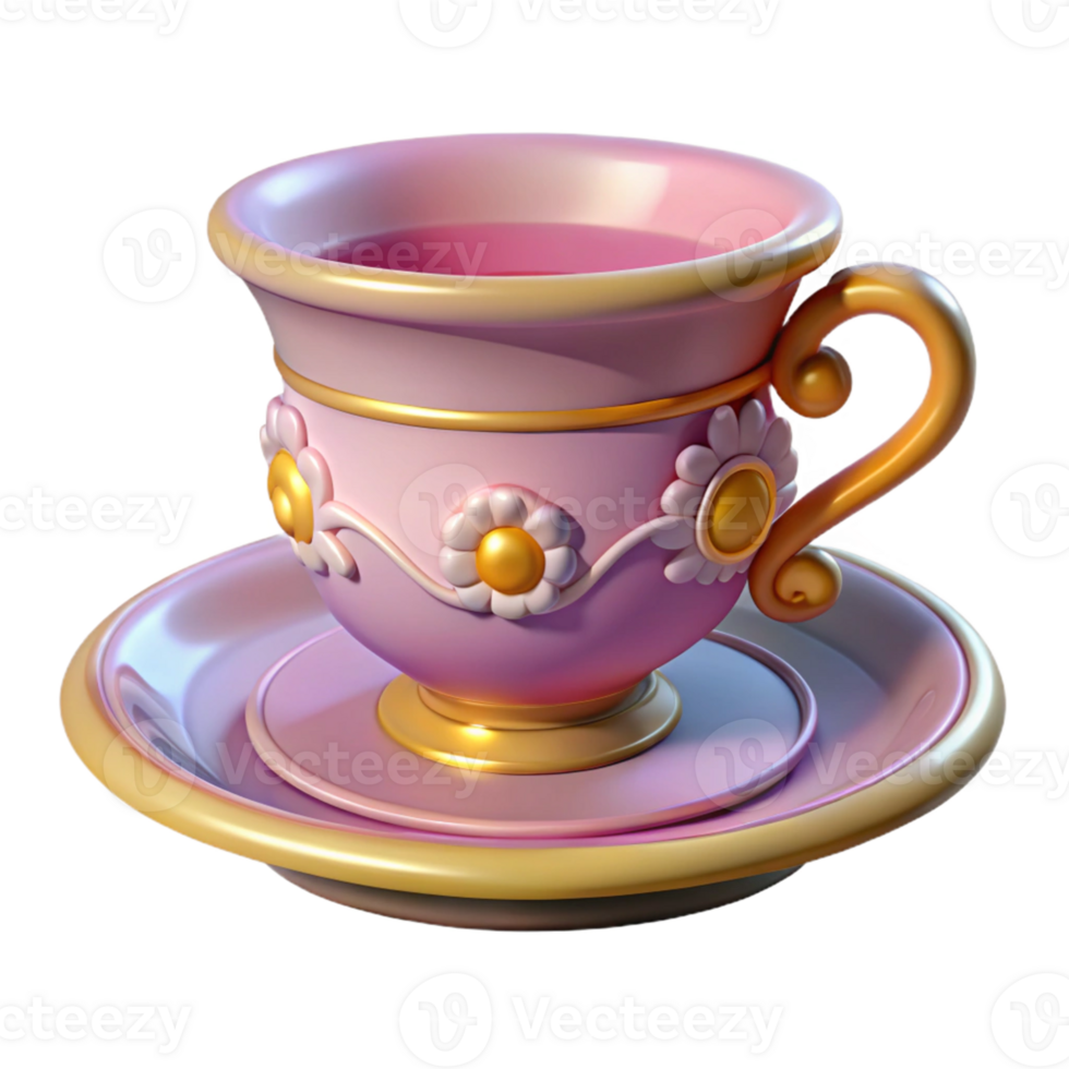 Pink Teacup with Floral Design png
