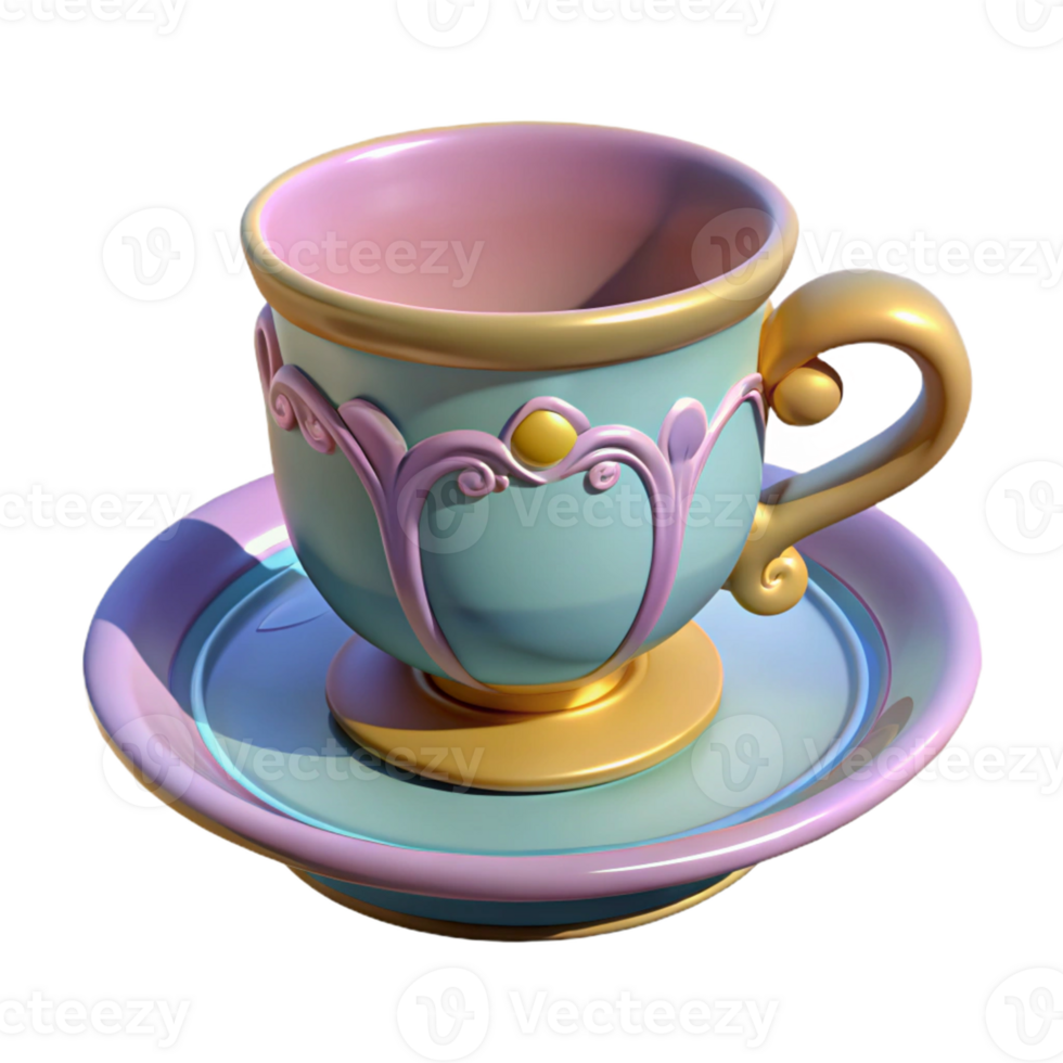 Ornate Teacup and Saucer 3D Render png