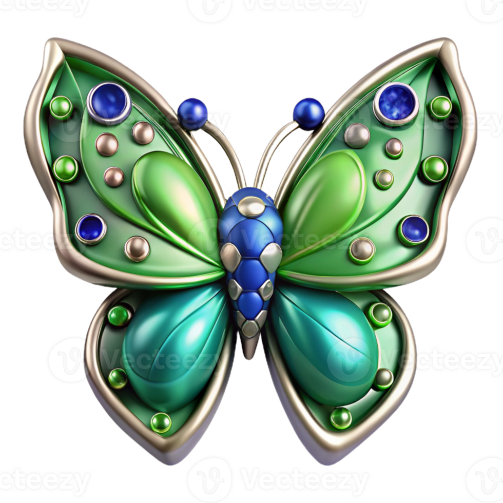 3D Green Blue Jewel Butterfly png