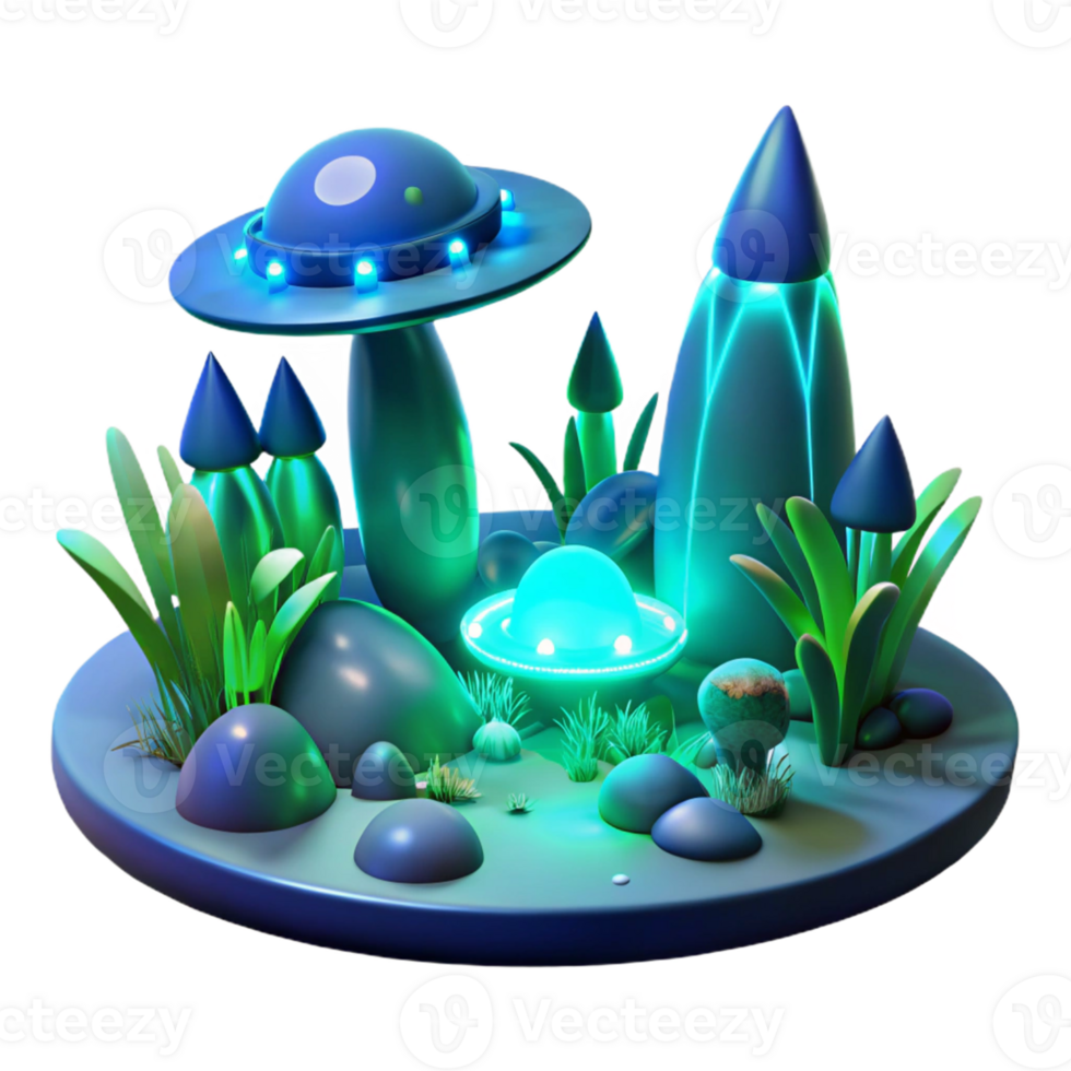 Glowing 3D Alien Landscape png