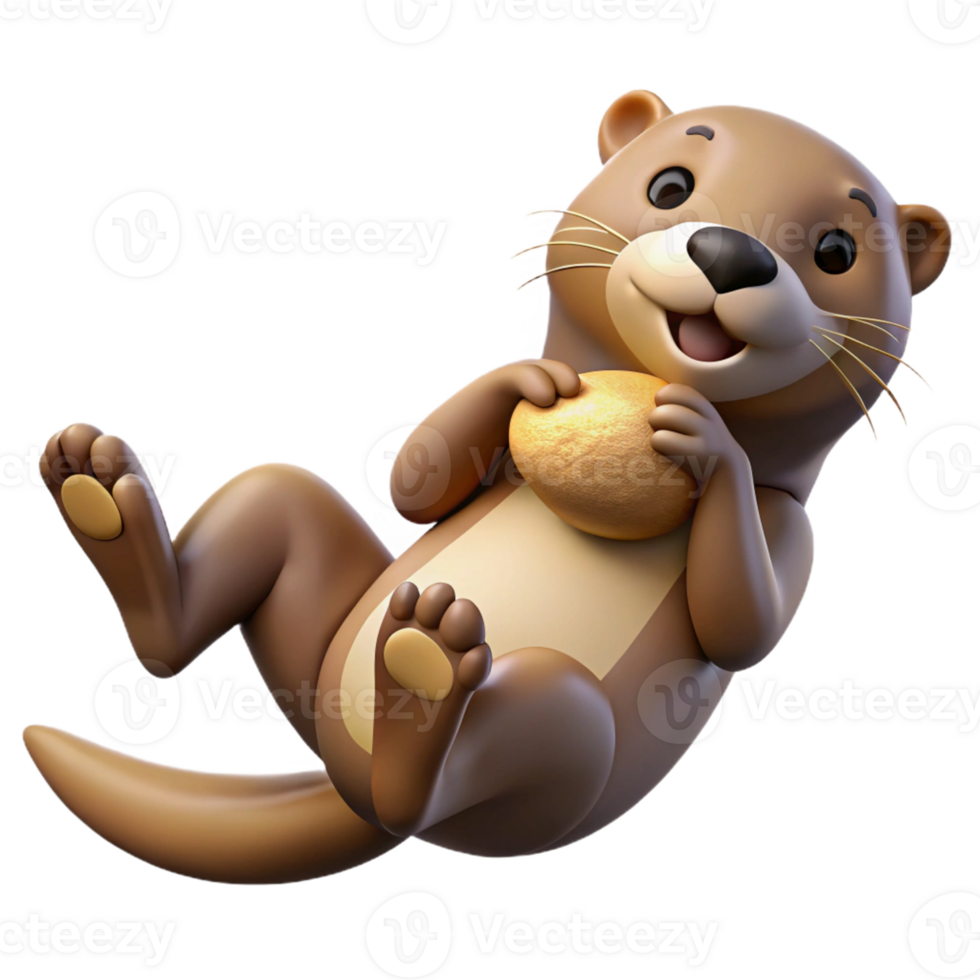 Cute Cartoon Otter Holding a Ball png