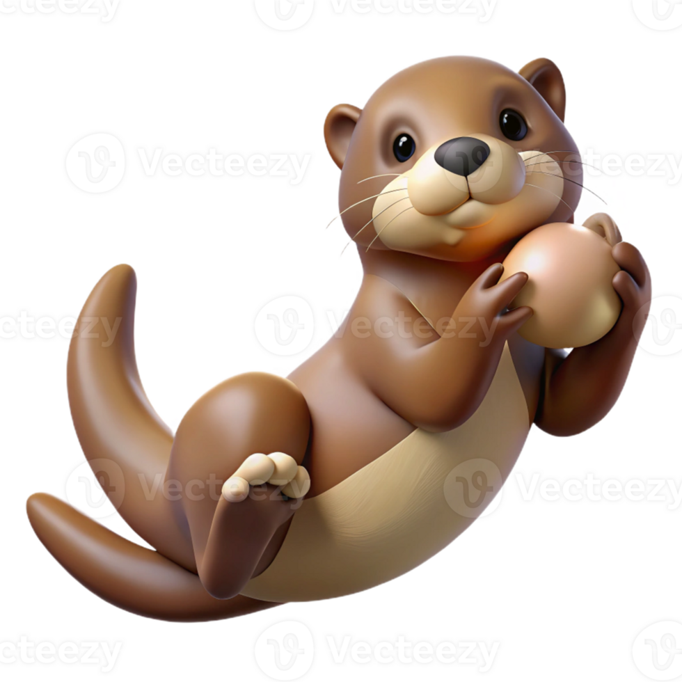 Cute 3D Otter Holding a Ball png