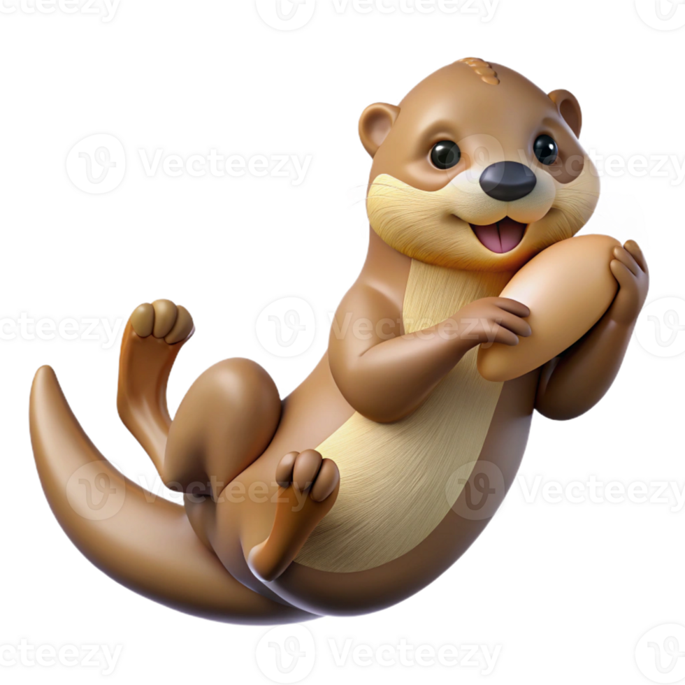 Cute 3D Otter Holding a Bread png