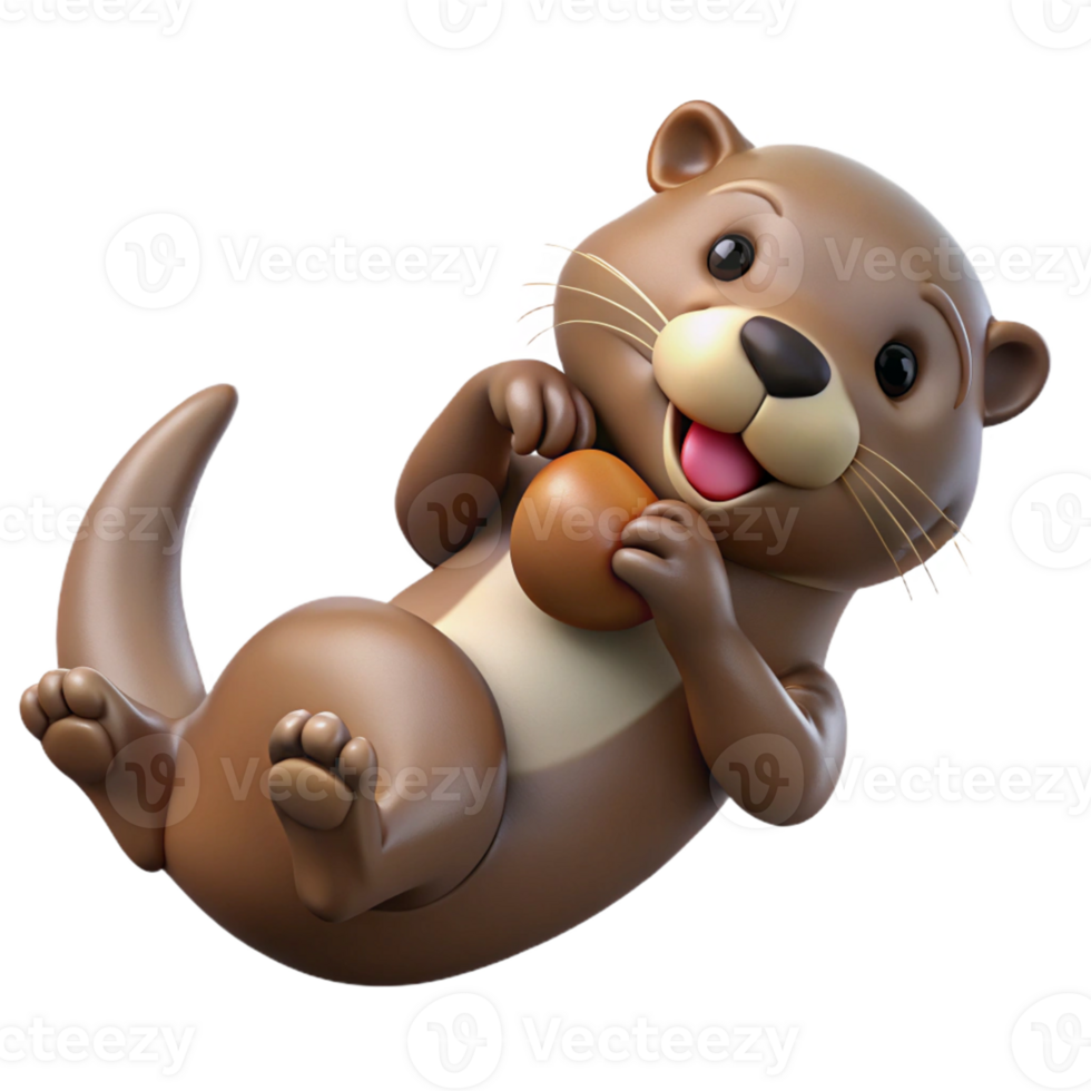 Cute 3D Otter Holding a Round Object png