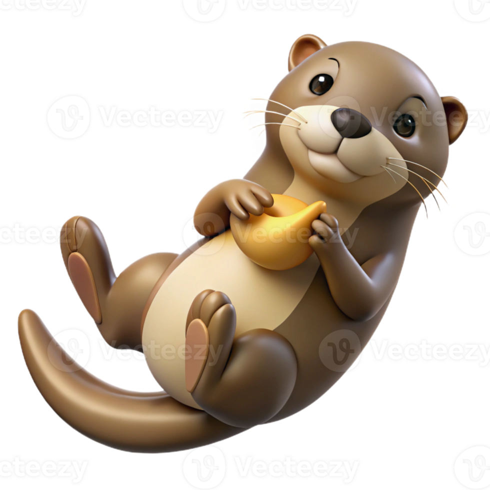 Cute 3D Otter Holding a Yellow Object png