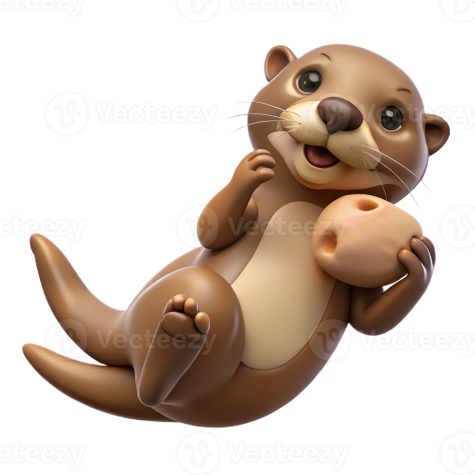 Cute 3D Otter Holding a Round Object png