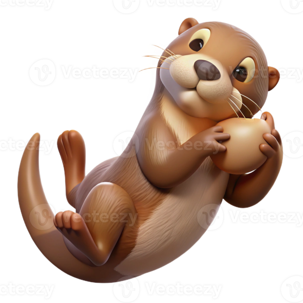 Cute 3D Otter Holding a Round Object png