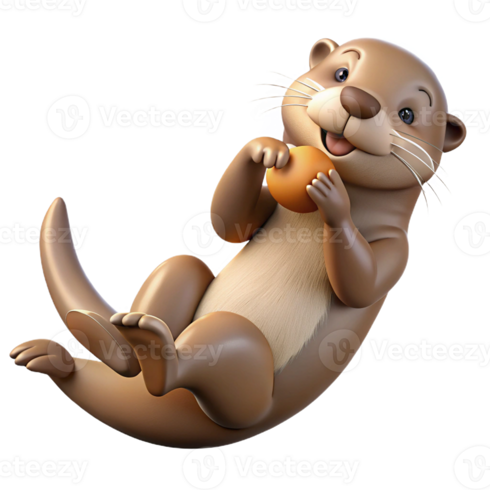 Cute 3D Otter Holding a Ball png