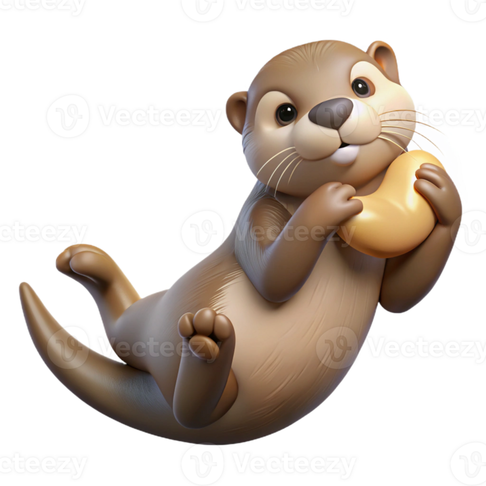 Cute 3D Otter Holding a Seashell Illustration png