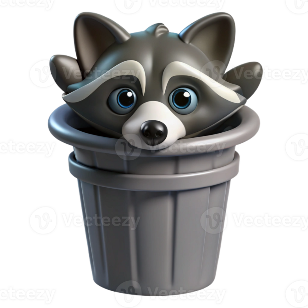 Cute Raccoon in a Trash Can png