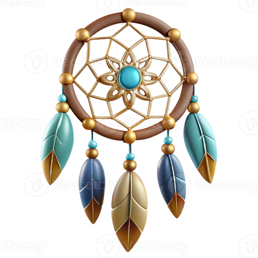 Gold Dreamcatcher with Turquoise Gem Feathers png