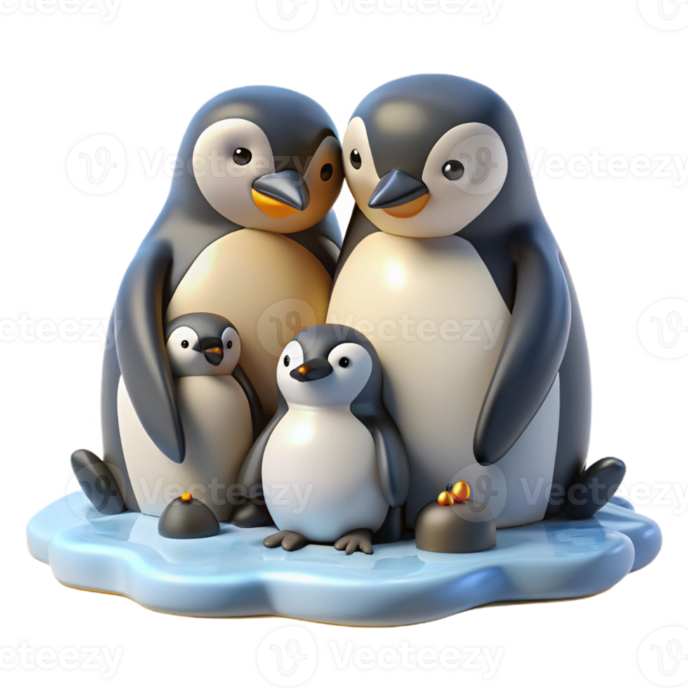 Adorable 3D Penguin Family Illustration png