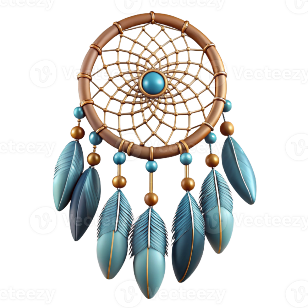 Blue Gold Dreamcatcher with Feathers png