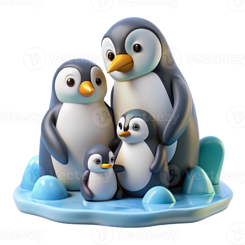 Cute Penguin Family 3D Illustration png