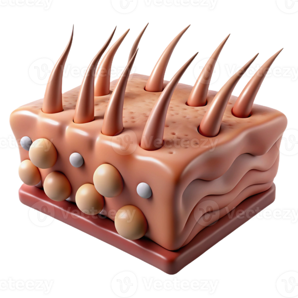 3D Skin Model Hair Follicles and Glands png