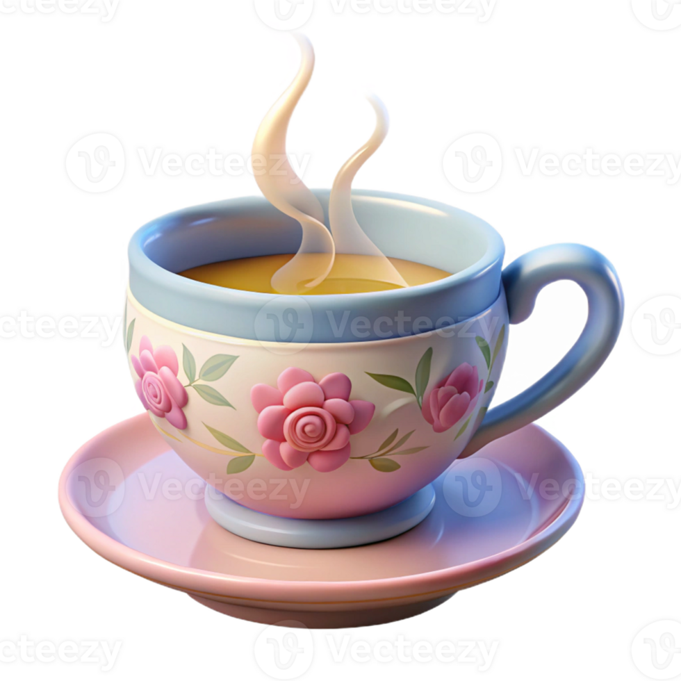 3D Illustration of a Teacup with Floral Design png