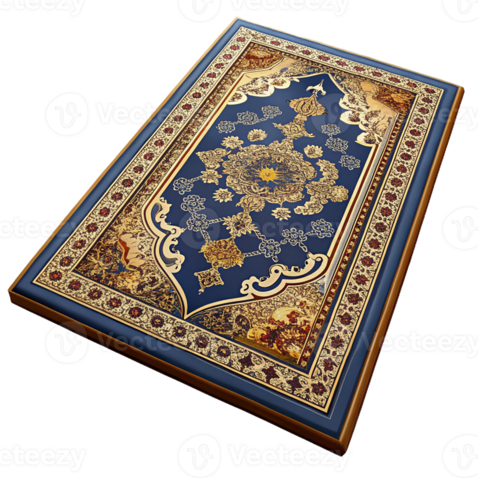 Ornate Blue Gold Rug Design png