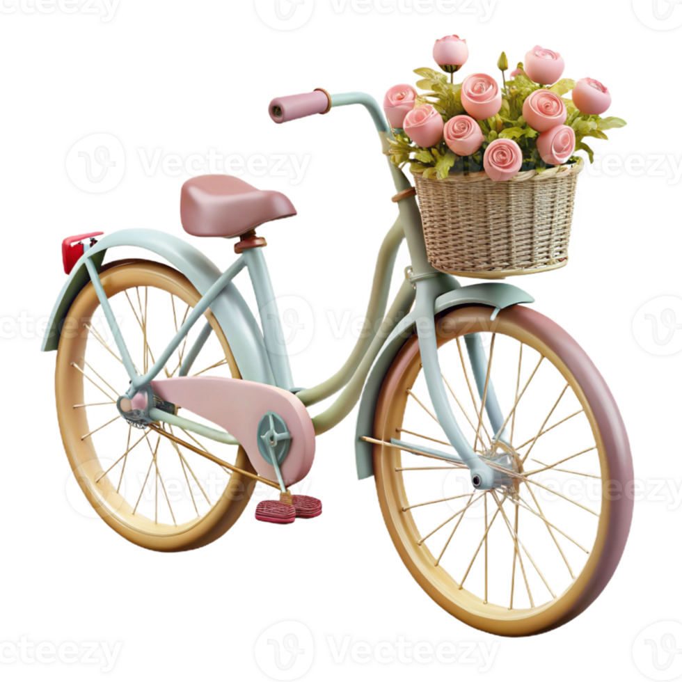 Pastell- Fahrrad mit Blumen png