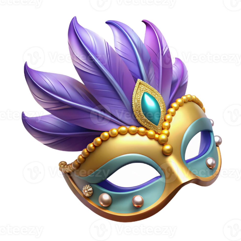 Purple Feather Mask with Gold Jewels png