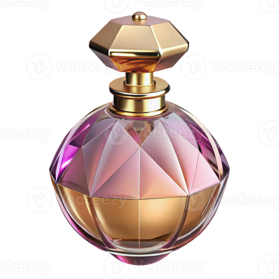 3D Illustration of a Pink and Gold Perfume Bottle png