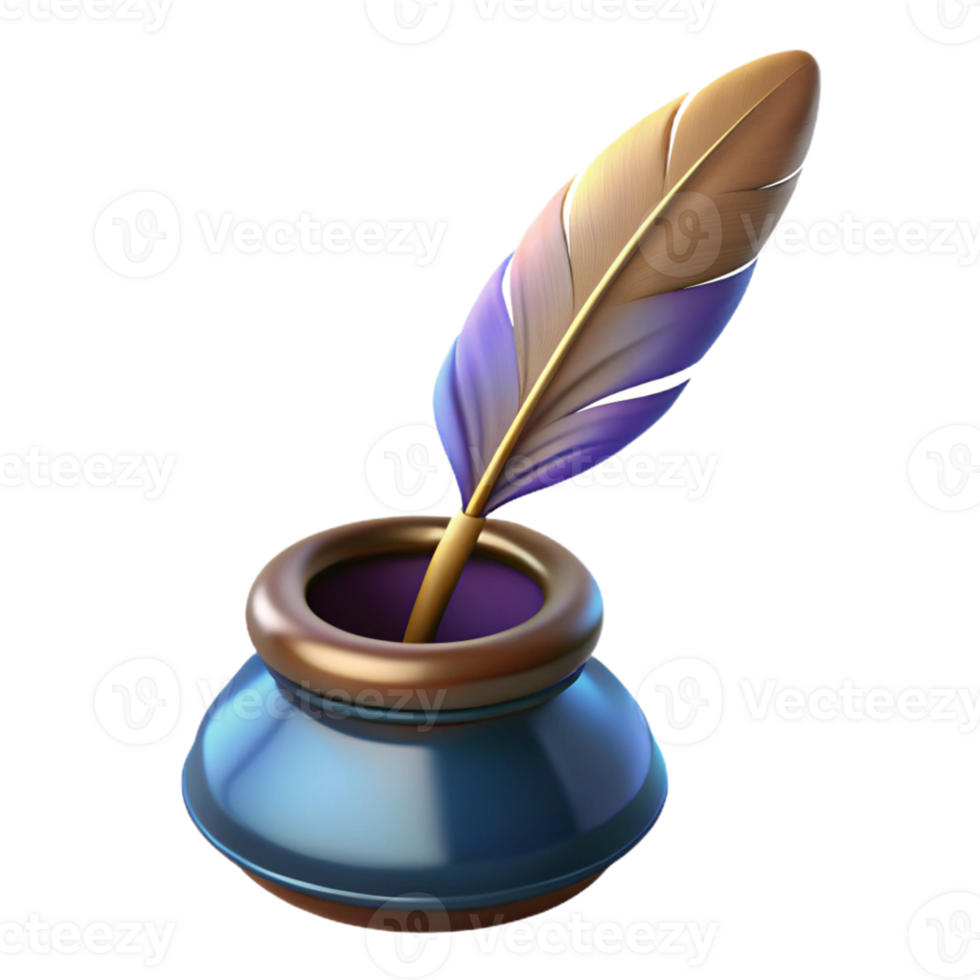 3D Render Inkwell and Quill Illustration png