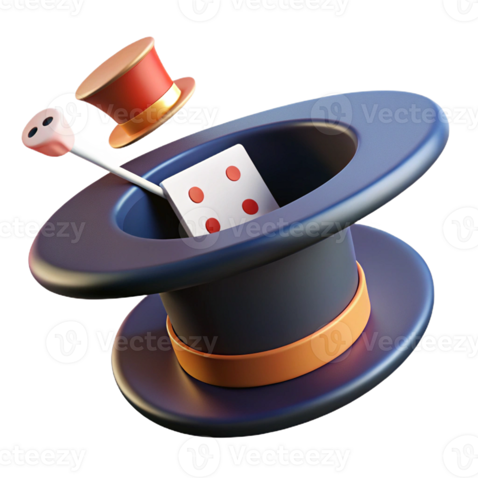 3D Render of a Magic Hat with a Floating Die png