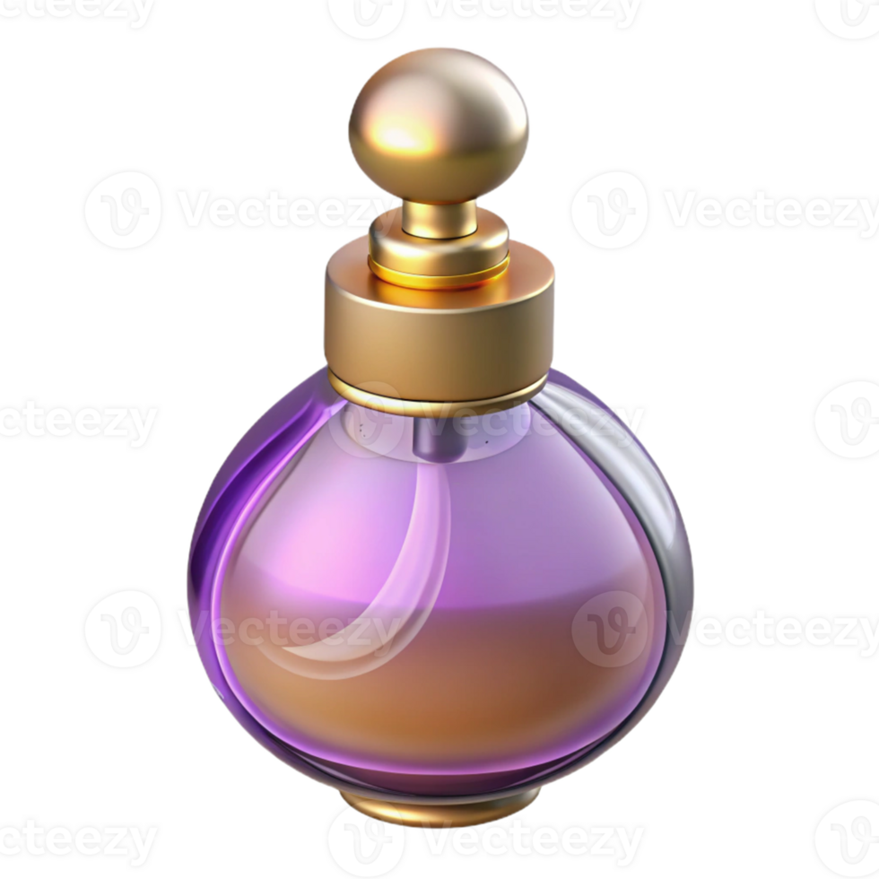 3D Render of Purple Glass Bottle with Gold Cap png