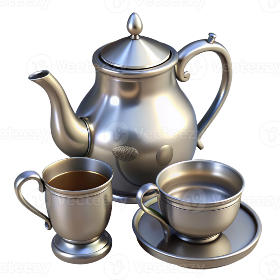 3D Render of Silver Tea Set png