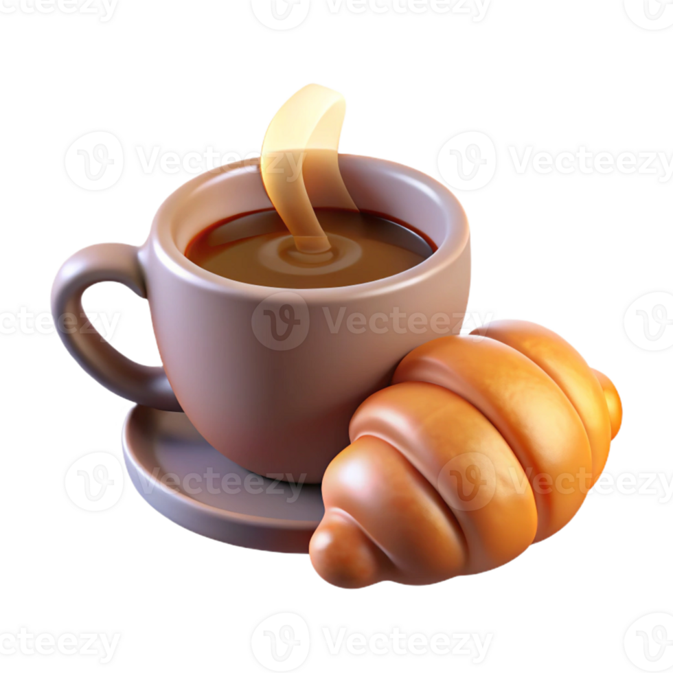3D Render Coffee Cup Croissant png