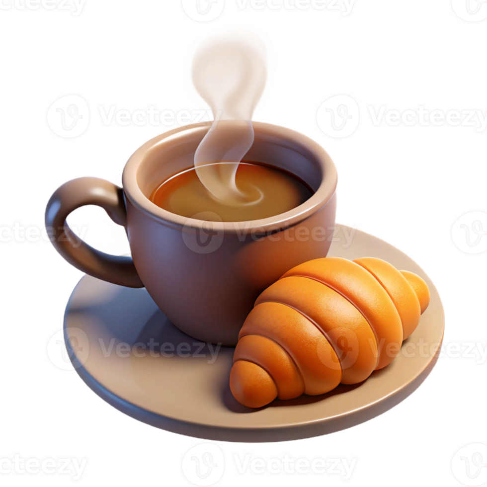 3D Illustration of a Cup of Coffee with a Croissant png