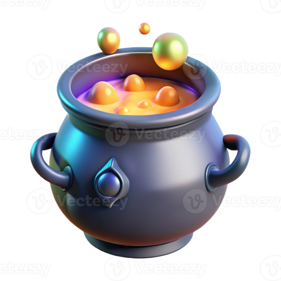 3D Rendering of a Magical Cauldron with Bubbling Potion png