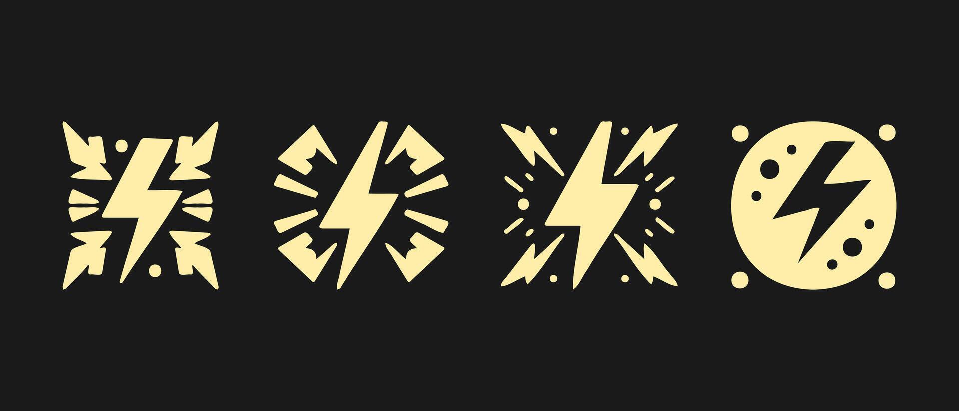 4 simple icons of lightning illustration on black background vector