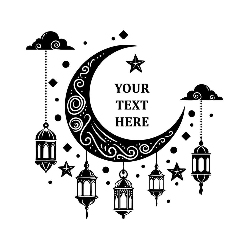 Ramadan kareem greeting card with crescent moon, lantern and star elements vector