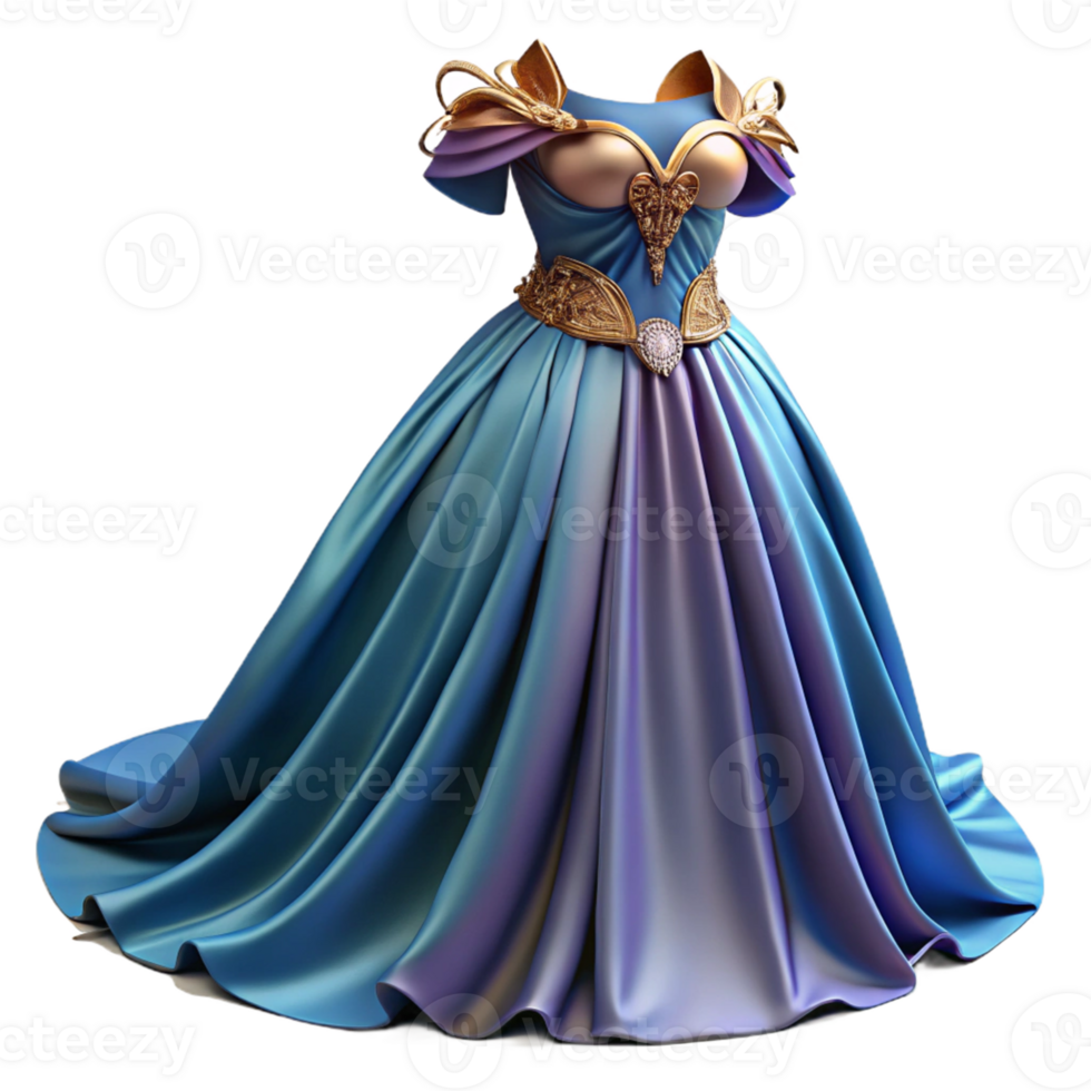 3D Render Blue Gradient Ball Gown Illustration png