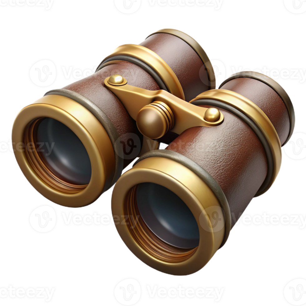 3D Model of Golden Binoculars with Leather Detail png