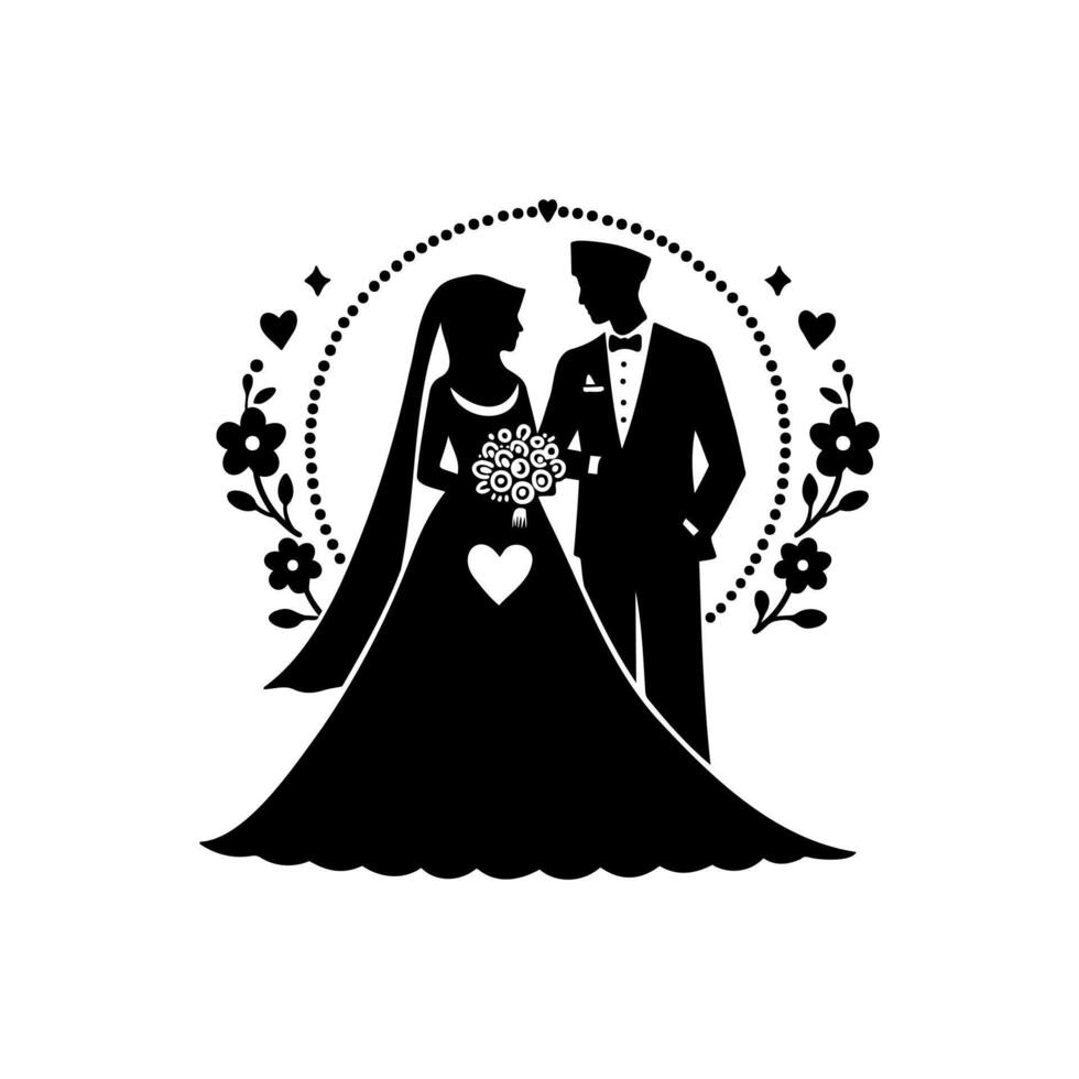 Elegant silhouettes of the bride and groom full of love and joy on their special day vector